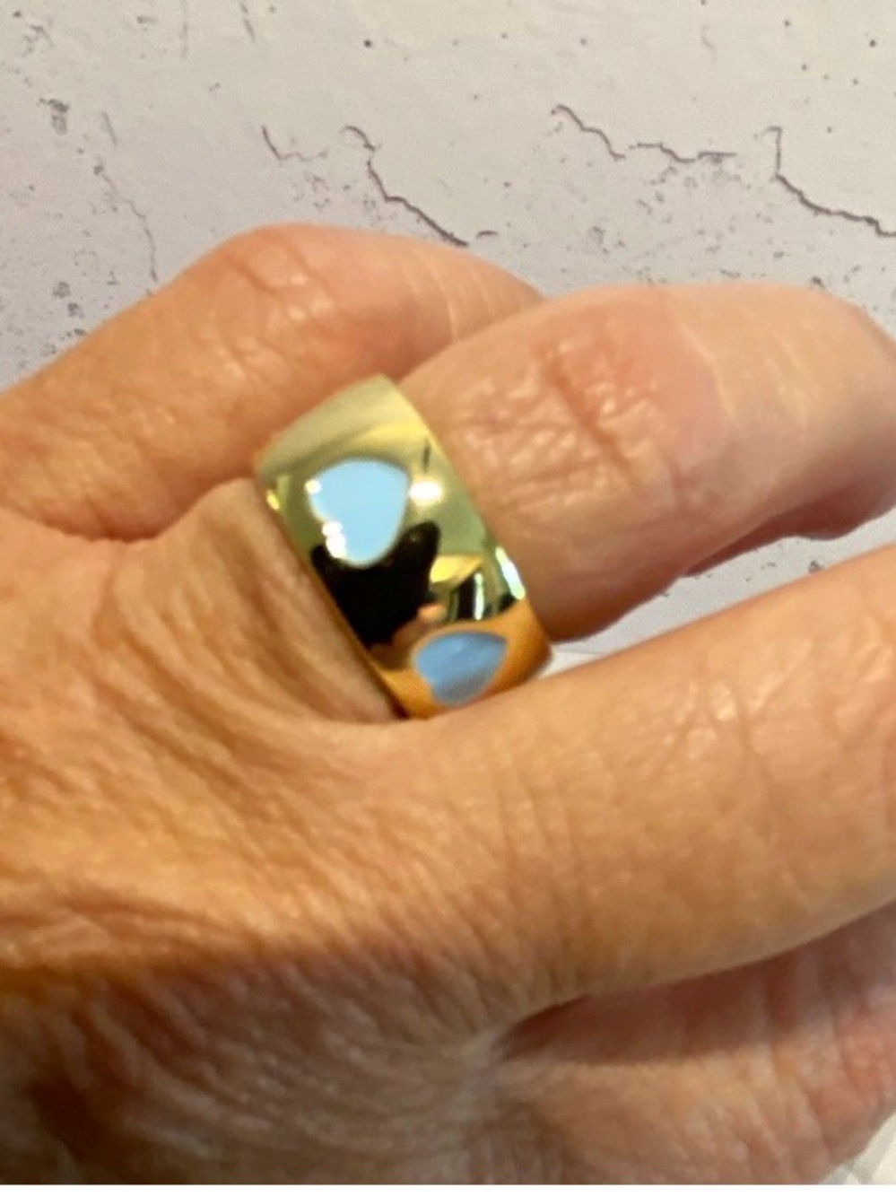 Uncommon James Gold Band Ring with Light Blue Heart Accents
